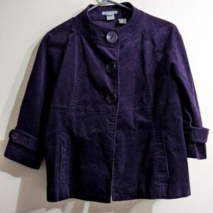 JP Evolution corduroy cotton eggplant color 3/4 length sleeve  jacket size s